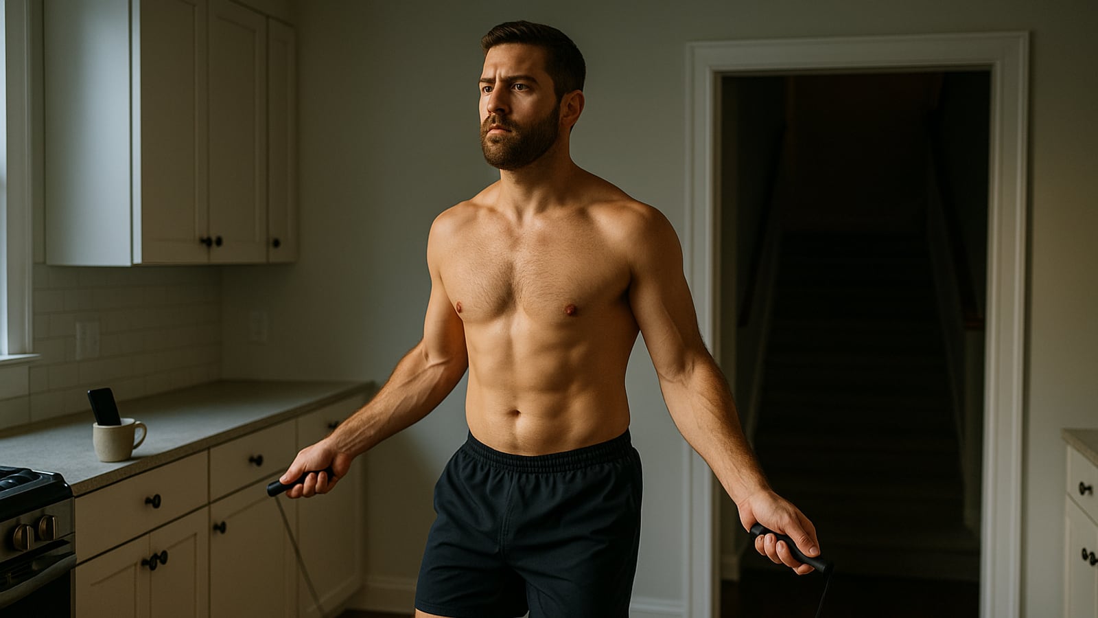 The jump rope and the stairs are the whole cardio program